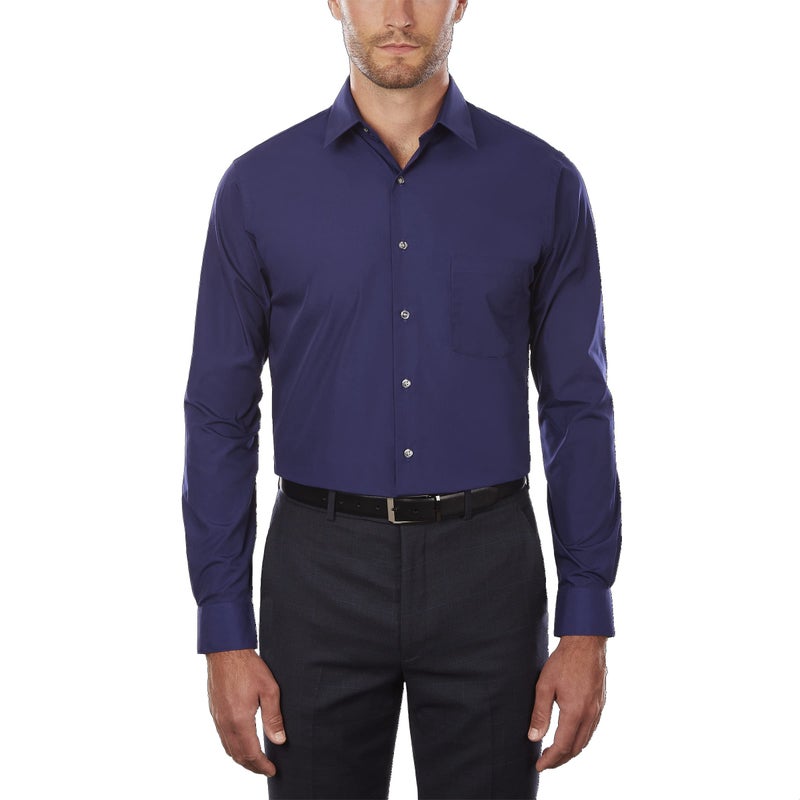 Van Heusen قميص رسمي للرجال من فان هيوسن بتصميم عادي من قماش البوبلين بلون أزرق فارسي، مقاس 18.5" للعنق وطول 36"-37" للأكمام - Image 1